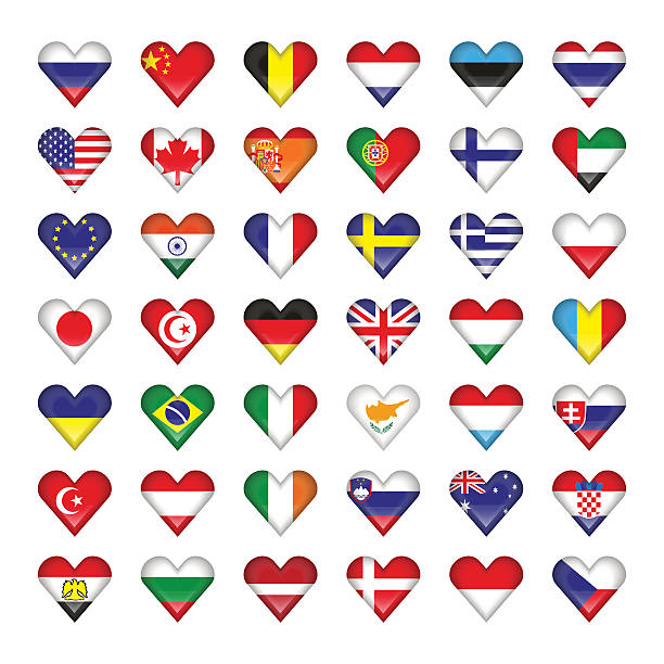 ilustrações de stock, clip art, desenhos animados e ícones de conjunto de ícones de bandeiras de diferentes países em forma de coração - australia tunisia