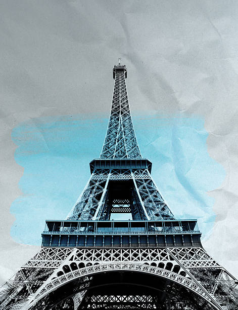istock Paris, Eiffel tower on paper texture in black and white. 542804912