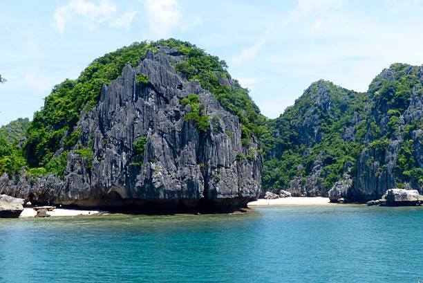 vietnam- baia di halong, paesaggio, pagnotta di zucchero - symetrie foto e immagini stock