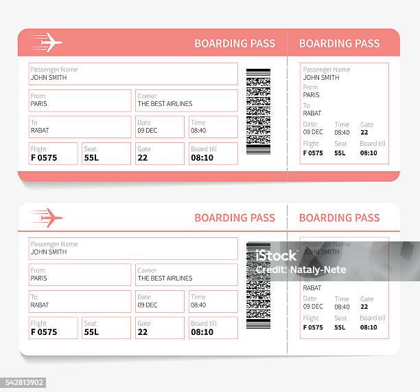 Plane Boarding Pass Stock Illustration - Download Image Now - Airplane Ticket, Passing - Sport, Boarding