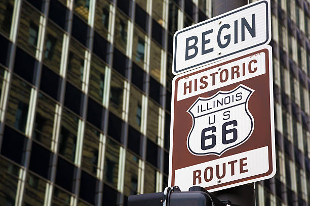 Sign announcing the begin of famous Route 66 in Chicago, Illinois.