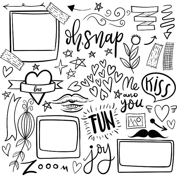 istock Set of cute and girly jand drawn vector doodle stickers. 542816428