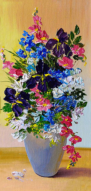 istock Oil painting on canvas - still life flowers 542816904