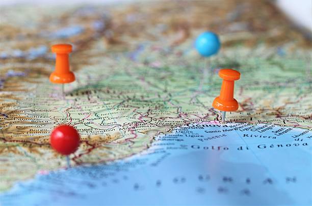 istock Map with stick pins travel itinerary 542818352