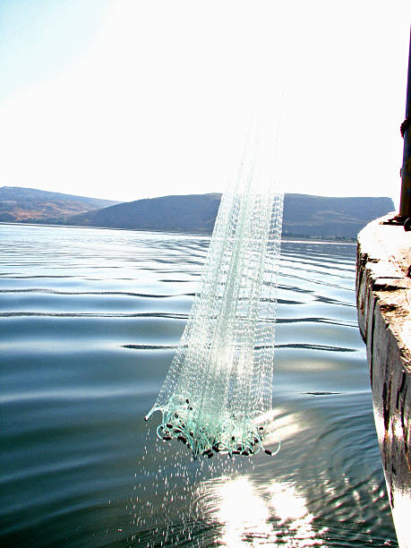 Casting a fishing net on the Sea of Galilee in Israel.