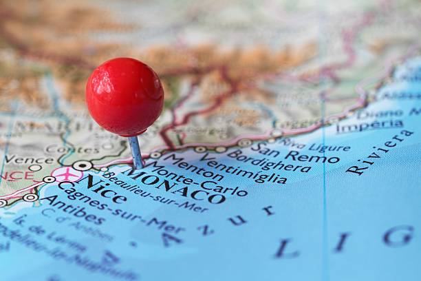istock Stick pin on map of  Monaco and Monte Carlo 542818776