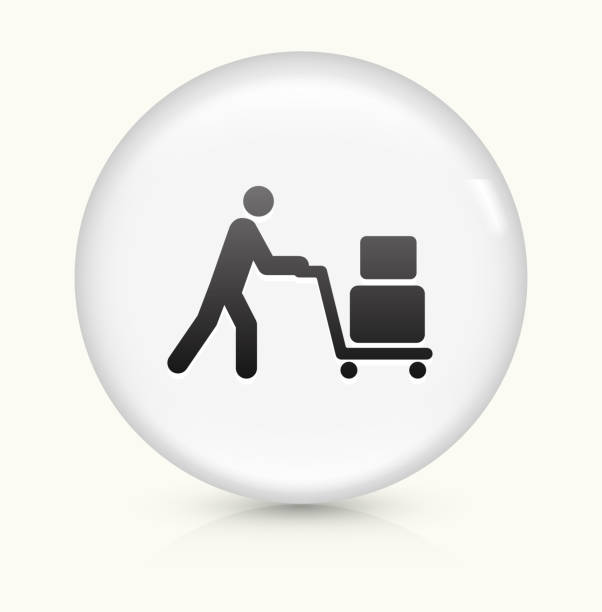 Luggage icon on white round vector button Luggage Icon on simple white round button. This 100% royalty free vector button is circular in shape and the icon is the primary subject of the composition. There is a slight reflection visible at the bottom. airport porter stock illustrations