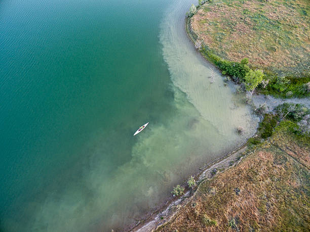 istock lake and canoe aerial view 542821256