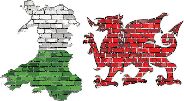 Vector illustration of Wales map on a brick wall