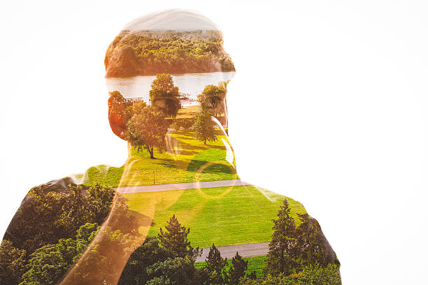 istock Double exposure portrait of a man drinking coffee 542822700