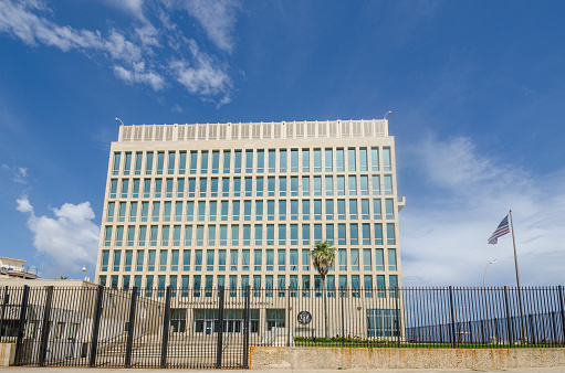 Havana, Cuba - June 20, 2016: The Embassy of the United States of America was reopened when the United States and Cuba renewed diplomatic relations on July 20, 2015.