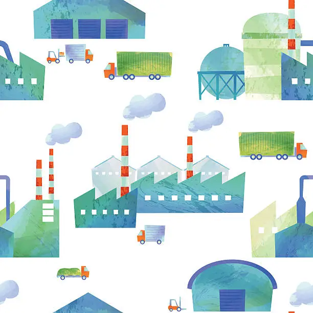 Vector illustration of seamless patern of factories and warehouses