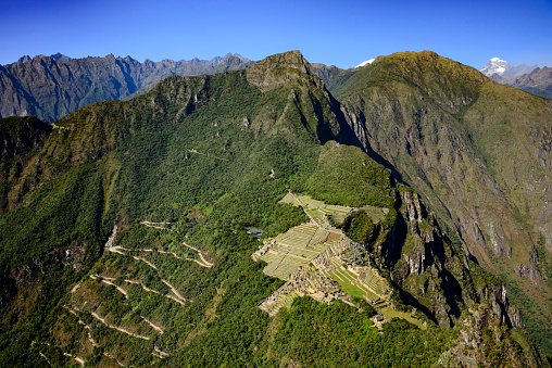 View of Machu Picchu, Peru and surrounding mountains