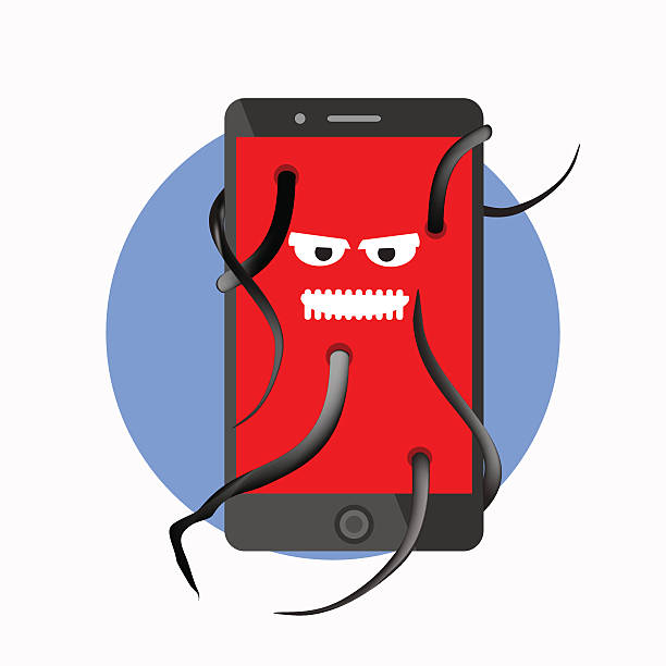 Mobile phone infected with virus vector art illustration