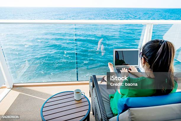 Woman Working On Cruise Ship Stock Photo - Download Image Now - Cruise Ship, Cruise - Vacation, Laptop