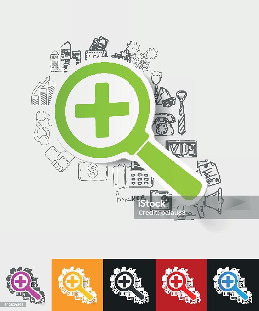 Magnifier Paper Sticker With Hand Drawn Elements Stock Illustration ...