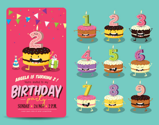 ilustrações de stock, clip art, desenhos animados e ícones de birthday party invitation card template - little cakes