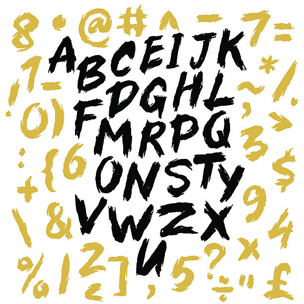 ilustrações de stock, clip art, desenhos animados e ícones de vector alfabeto. mão desenhada letras - gold golden part of black