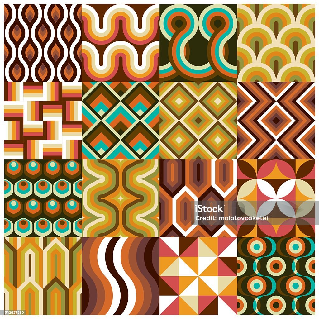 antique wallpaper set A set of 16 retro wallpaper. Each wallpaper is grouped individually. 1970-1979 stock vector