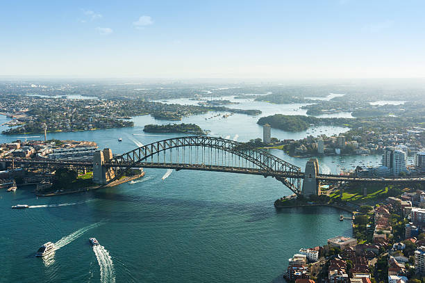 시드니 하버 앤 하버 브리지의 항공 사진 - the rocks sydney harbor bridge sydney australia new south wales 뉴스 사진 이미지