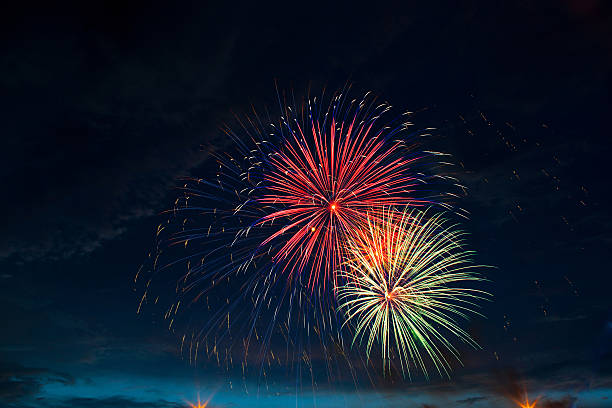 istock Brightly colorful fireworks and salute in the night 542838648