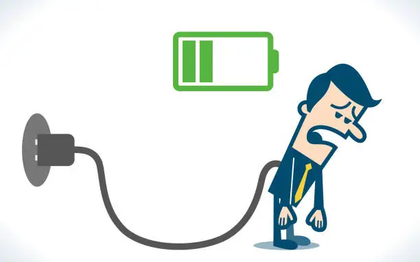 Vector illustration of Businessman feeling tired and charging battery