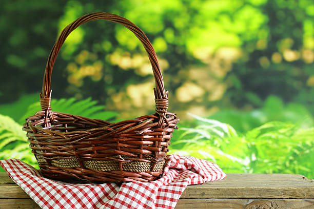 istock empty wicker basket and checkered plaid for picnic 542927162