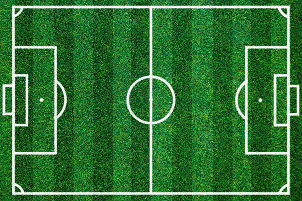 istock soccerball field green grass background. Flat lay 542928722