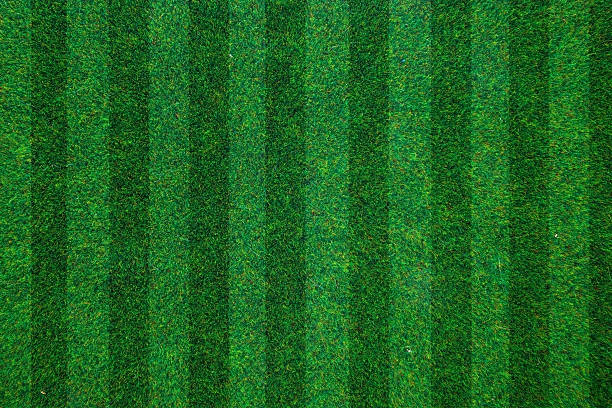 istock soccerball field green grass background. Flat lay 542928834