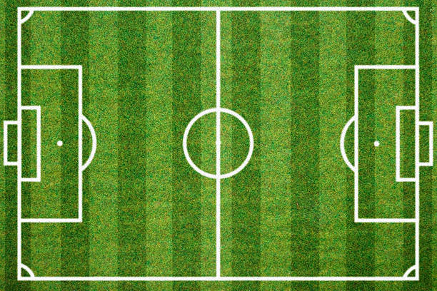 istock soccerball field green grass background. Flat lay 542928914