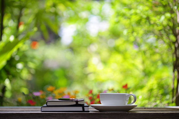 istock Notebook with pencil and cup on wooden table 542929530