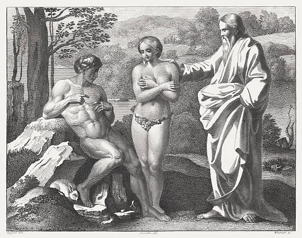 ilustrações de stock, clip art, desenhos animados e ícones de criação de eva (gênesis 2), aço (kit 1), publicado em 1841 - adam & eve