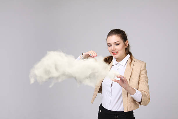 istock Young woman and cloud, weather forecast concept. 542931036