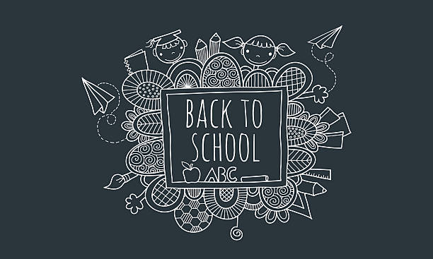 illustrazioni stock, clip art, cartoni animati e icone di tendenza di torna a scuola lavagna vettoriale doodle disegnato a mano libera - teaching blackboard preschool alphabetical order