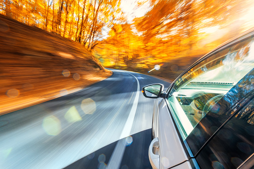 Driving on a beautiful fall day. 