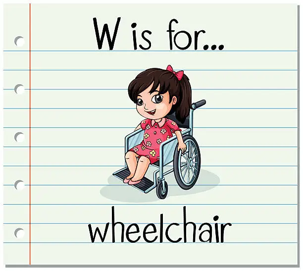 Vector illustration of Flashcard letter W is for wheelchair