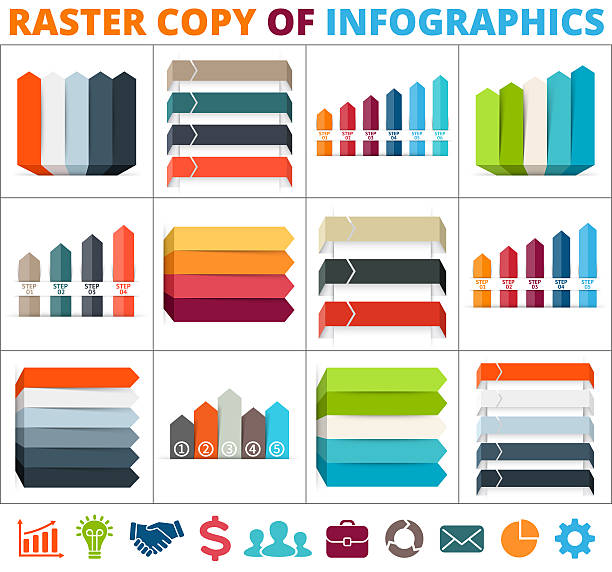 flèches infographiques, diagramme, graphique, présentation, graphique. concept d’entreprise avec 3 - number 4 number three dimensional shape design element photos et images de collection