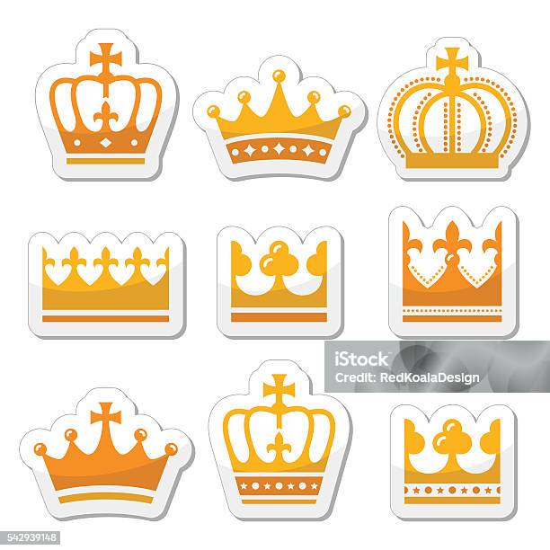 Crown Royal Family Gold Icons Set Stock Illustration - Download Image Now - Arts Culture and Entertainment, Authority, Baby - Human Age