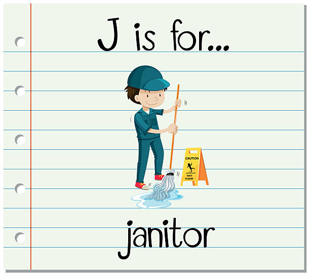 Flashcard letter J is for janitor Flashcard letter J is for janitor illustration school cleaning stock illustrations
