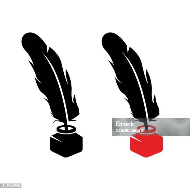 Vector Black Inkwell Icons Set Stock Illustration - Download Image Now - Ink Well, Feather, Ink