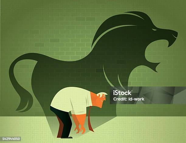 Sad Businessman With Angry Lion Shadow Stock Illustration - Download Image Now - Lion - Feline, In Silhouette, Roaring