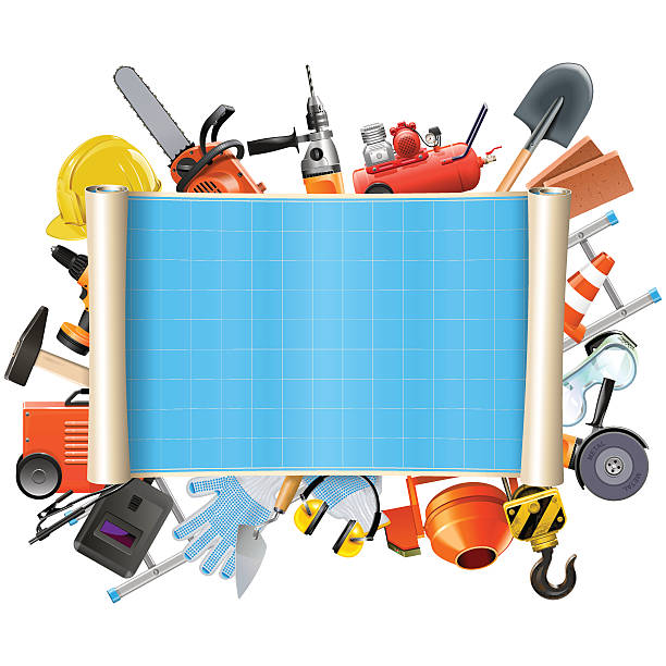 ilustrații de stoc cu vector de constructii defilare cu instrumente - table saw