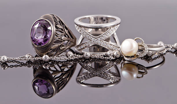 istock Silver rings of different shapes 542947452