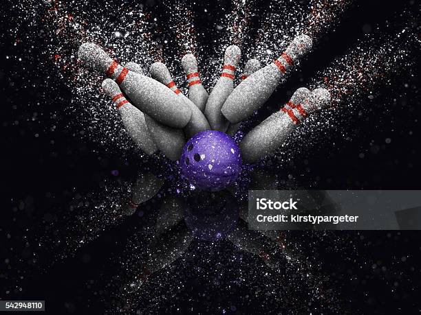 3d Bowling Skittles With Glitter Effect Stock Photo - Download Image Now - Ten Pin Bowling, Arts Culture and Entertainment, Bowling Ball