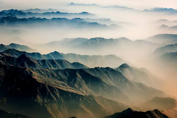 Air view of the Pakistan,Karakorum Highway, mountains along the way to Osaka,Nikon D3x