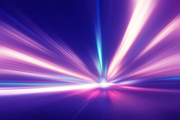 Motion blurred image of traffic lights on the road.