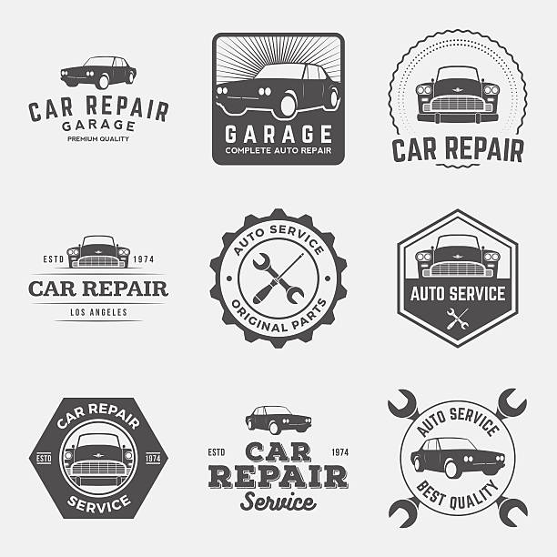 vector set of car repair service labels, badges and design elements