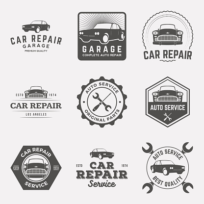 vector set of car repair service labels, badges and design elements