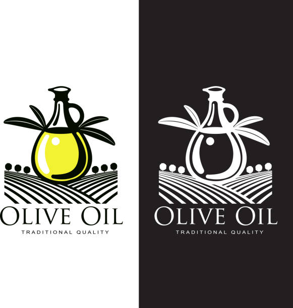 ilustrações, clipart, desenhos animados e ícones de logotipo conjunto sobre o azeite de oliva - olive tree oil industry cooking oil