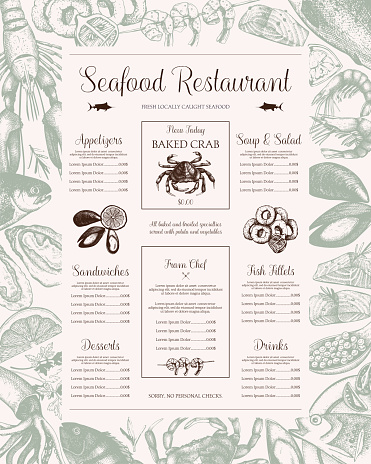 Fish restaurant menu design.